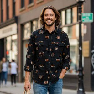 VINTAGE MEN'S SHIRT CLASSIC BLACK WITH CHEVRON DESIGNS NEVER GOES OUT OF STYLE